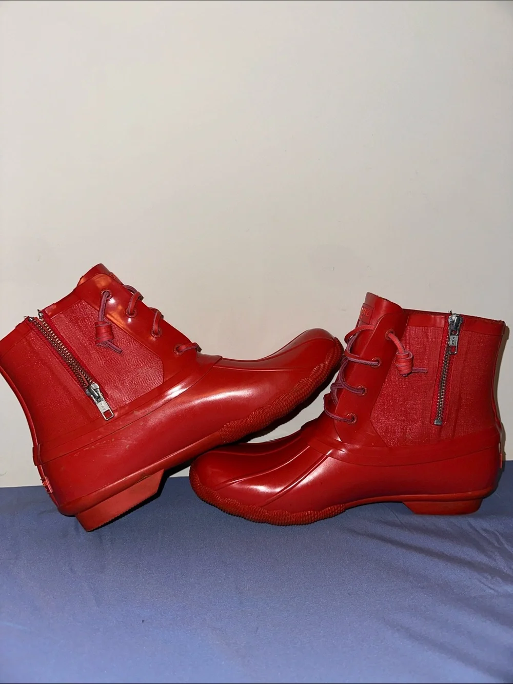 Sperry Women's Bright Red Lace-Up Duck Rain Boots